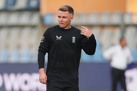 England's Sam Curran during a training session ahead of the ICC Men's T20 World Cup 2026 second semifinal cricket match between India and England at Wankhede Stadium, in Mumbai.