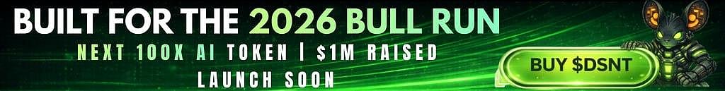 2026 Bull Run AI Token promo, buy $DSNT banner