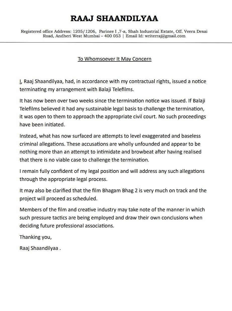 Raaj Shaandilyaas statement