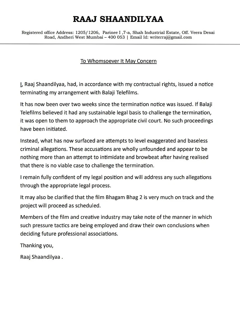 Raaj Shaandilyaas statement
