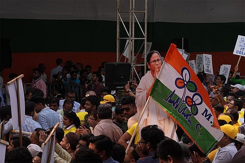 A peaceful protest by Bengal chief minister Mamata Banerjee against the BJP-led central government’s unplanned SIR and the alleged attempt to take away the voting rights of legitimate citizens,in Kolkata.