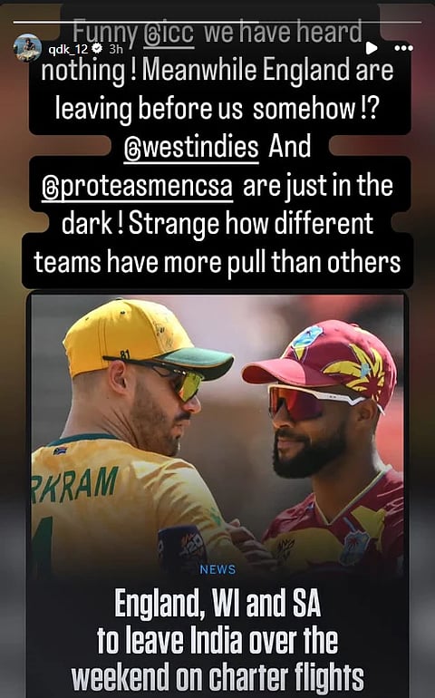 Quinton de Kock's Instagram Story