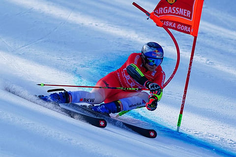Switzerland's Marco Odermatt competes during an alpine ski, men's World Cup giant slalom, in Kranjska Gora, Slovenia.