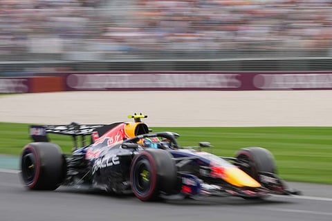 Red Bull driver Isack Hadjar of France steers his car during the qualifying session for the Australian Formula One Grand Prix at Albert Park, in Melbourne, Australia.