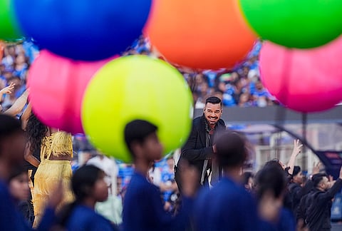 Puerto Rican singer Ricky Martin performs before the start of the ICC Men's T20 World Cup 2026 final cricket match between India and New Zealand at Narendra Modi Stadium, in Ahmedabad, Gujarat.