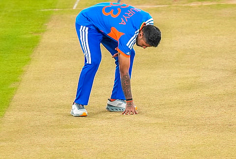 India's captain Suryakumar Yadav during a training session on the eve of the ICC Men's T20 World Cup 2026 final cricket match between India and New Zealand, at the Narendra Modi Stadium in Ahmedabad, Gujarat.
