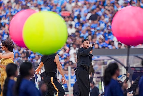 Puerto Rican singer Ricky Martin performs before the start of the ICC Men's T20 World Cup 2026 final cricket match between India and New Zealand at Narendra Modi Stadium, in Ahmedabad, Gujarat.