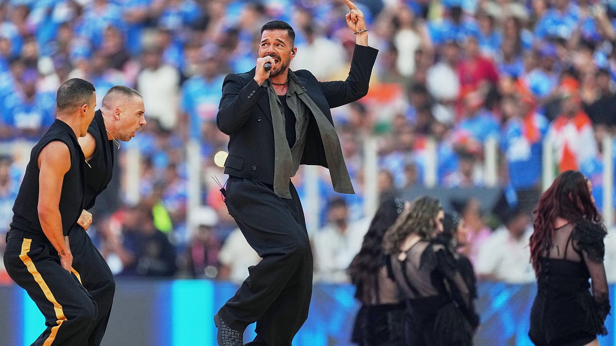 | Photo: AP/Ajit Solanki : Puerto Rican singer Ricky Martin performs during the closing ceremony of the T20 World Cup cricket final match between India and New Zealand in Ahmedabad, India, Sunday, March 8, 2026. 
