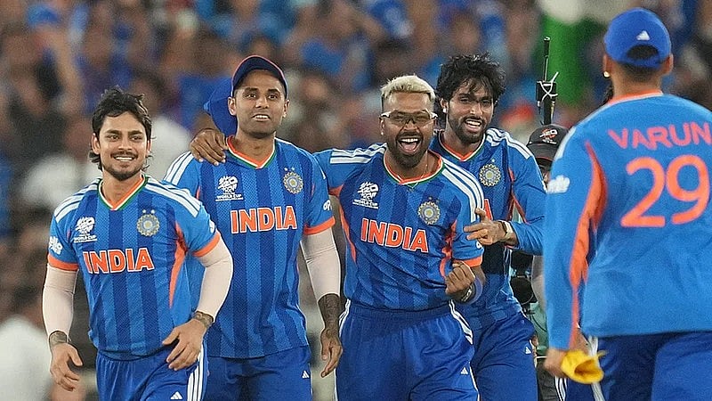 AP : India's players celebrate after winning the T20 World Cup final against New Zealand in Ahmedabad.
