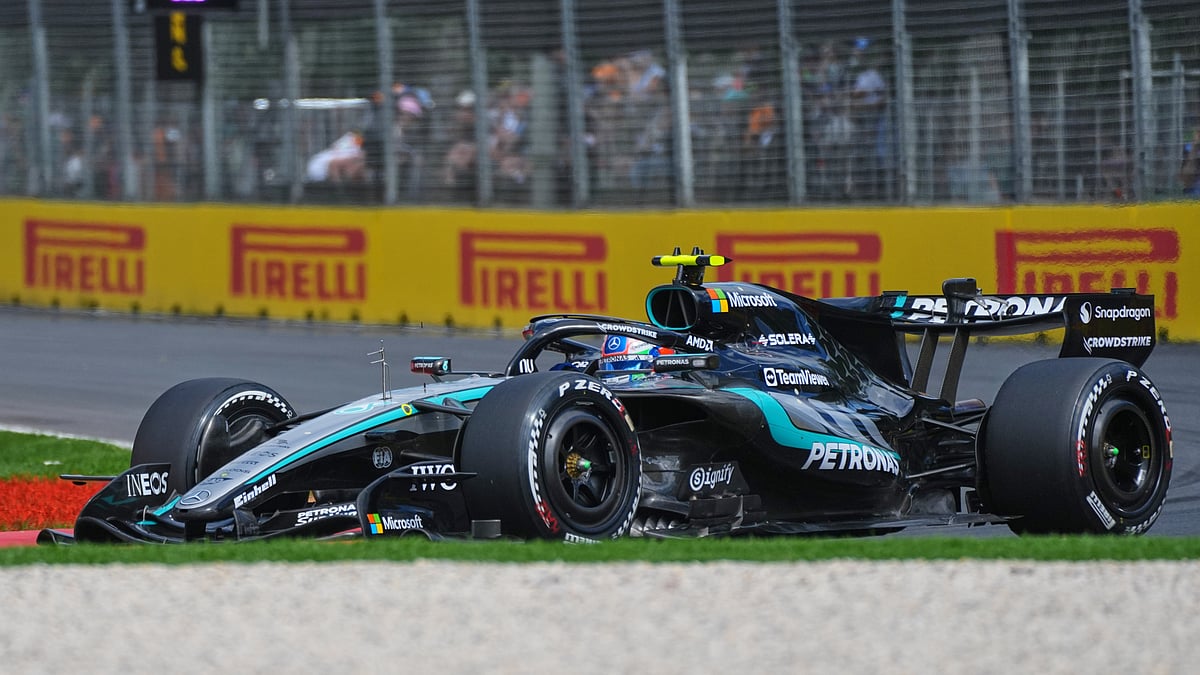 | Photo: AP/Scott Barbour : Mercedes driver Andrea Kimi Antonelli of Italy steers his car during the Australian Formula One Grand Prix at Albert Park, in Melbourne, Australia, Sunday, March 8, 2026. 
