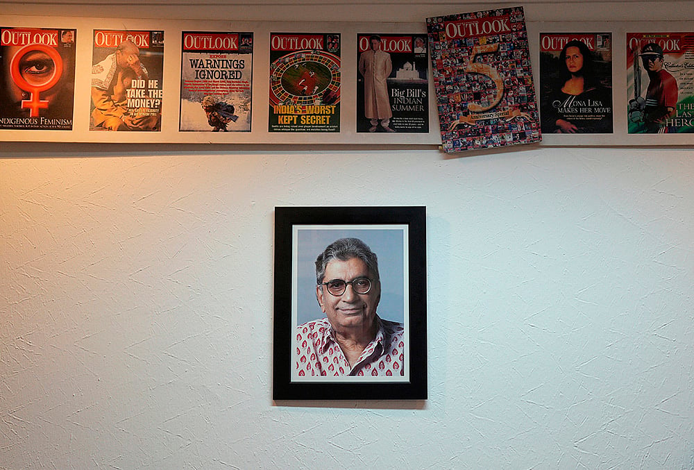 Portrait of Vinod Mehta former Editor-in-Chief of Outlook Group in the cabin of current Editor Chinki Sinha on July 10, 2024.