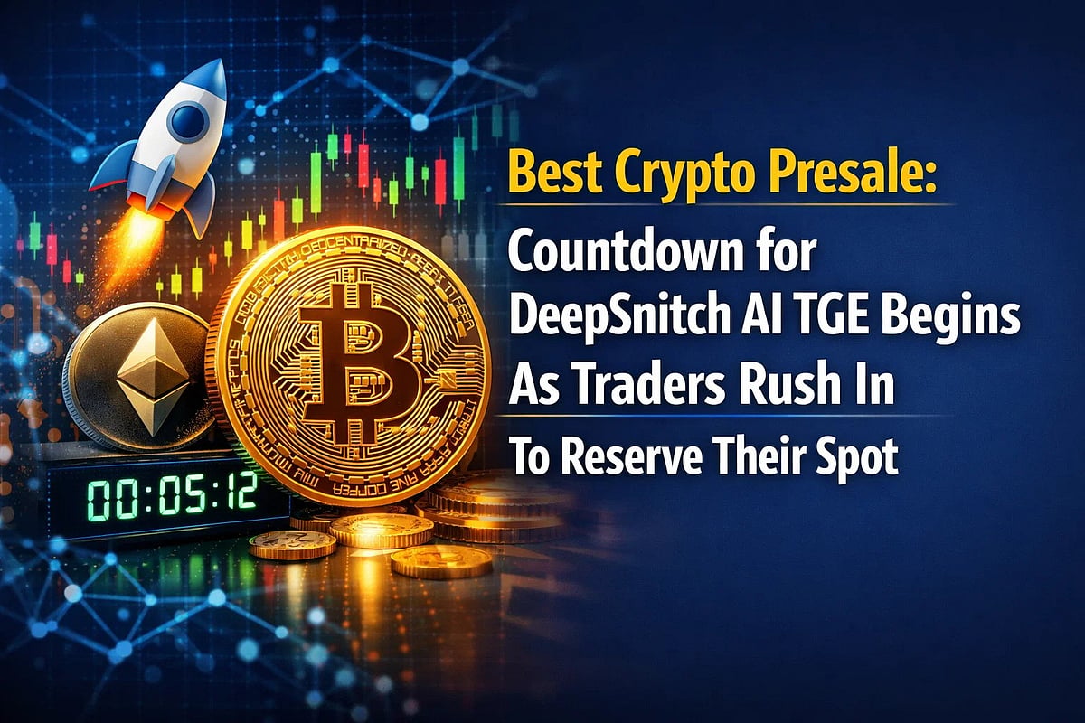 Bitcoin & Ethereum with rocket launch and countdown for DeepSnitch AI crypto presale