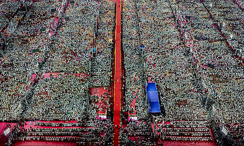 A large number of people attend the DMK's 12th State Conference, in Tiruchirappalli district.