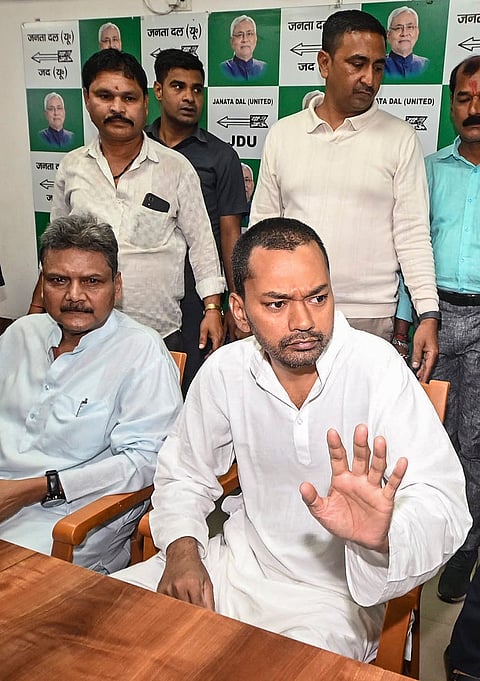 JD(U) leader and Bihar Chief Minister Nitish Kumar's son Nishant Kumar during a meeting, at party office in Patna, Bihar.