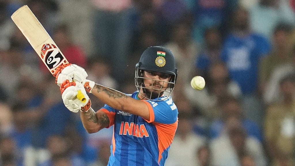 AP : Ishan Kishan plays a shot during the T20 World Cup 2026 final between India and New Zealand in Ahmedabad.