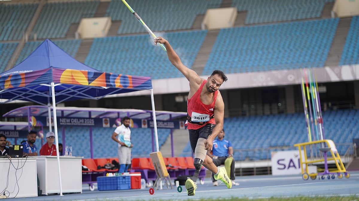 Sumit Antil during the men's Javelin throw competition at the World Para Athletics Grand Prix 2026 in New Delhi - Special Arrangement