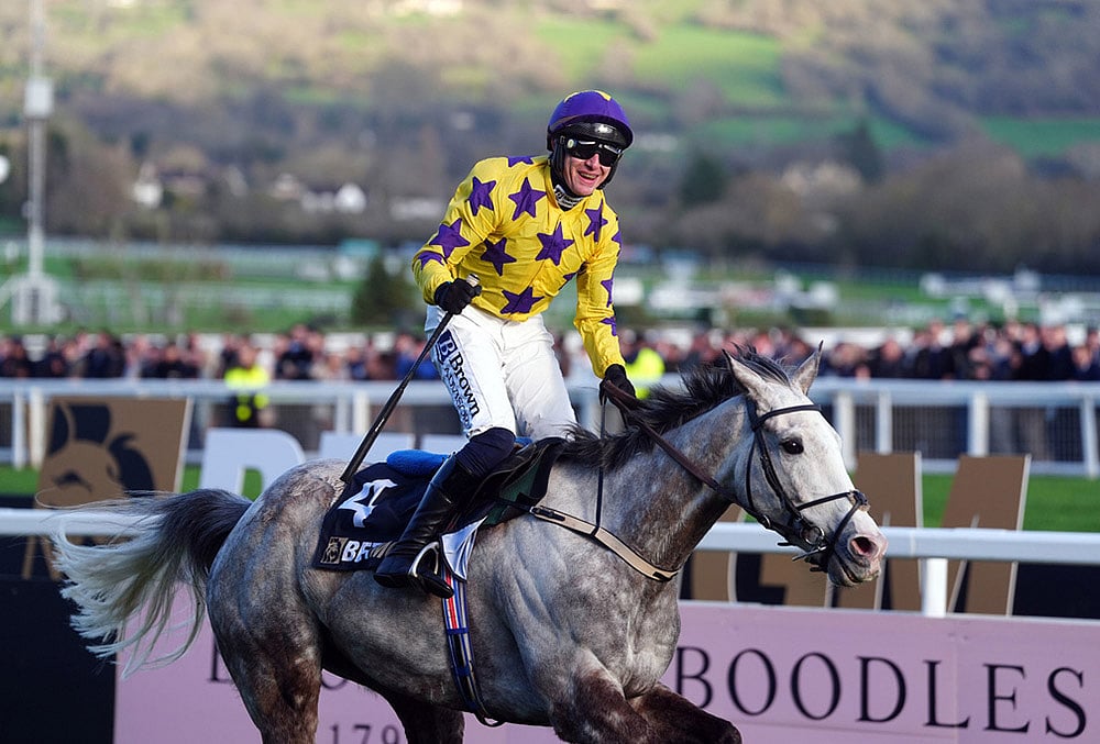 Jockey Paul Townend celebrates on Il Etait Temps after winning the Queen Mother Champion Chase on day two of the 2026 Cheltenham Festival at Cheltenham Racecourse, in Cheltenham, England. - | Photo: Adam Davy/PA via AP