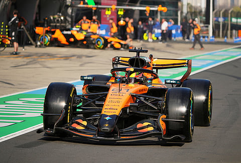 McLaren driver Oscar Piastri of Australia waits after steering his car out of the garage during the sprint qualifying ahead of the Chinese Formula One Grand Prix, in Shanghai, China.