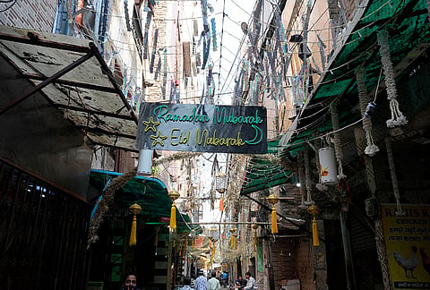 The neighbourhood, home to both Hindus and Muslims, decorated for the holy month of Ramzan.