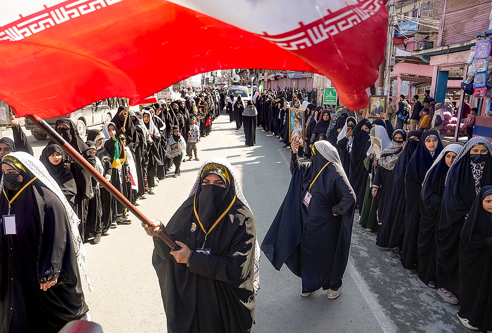 | Photo: PTI/S Irfan : People take part in a Youm-e-Quds protest demonstration expressing solidarity with Palestinians amid the ongoing West Asia conflict, in Magam, Budgam district, Jammu and Kashmir.