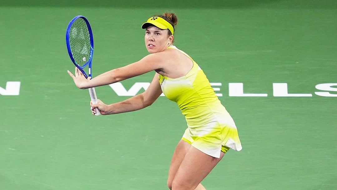 BNPPARIBASOPEN/X : Linda Noskova in action against Talia Gibson in Indian Wells Open 2026 quarter-final. 