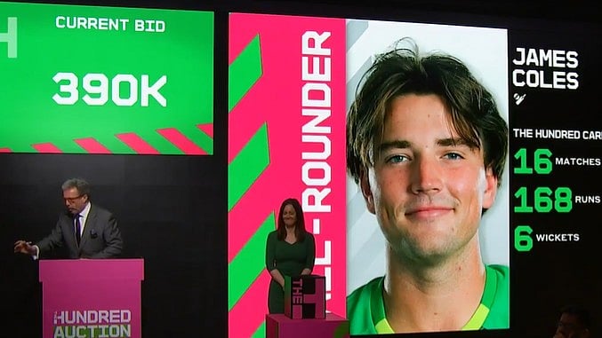 James Coles went for a whopping GBP 390000 in the first-ever Men's Hundred Auction, becoming the most expensive player in the auction. - X/The Hundred
