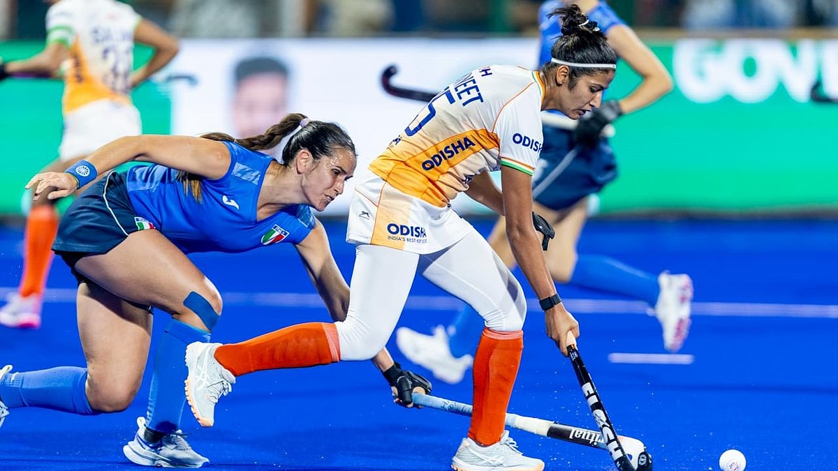 | Photo: Hockey India : India's Navneet Kaur in action during the FIH Women's Hockey World Cup Qualifiers match against Italy on March 13, 2026.