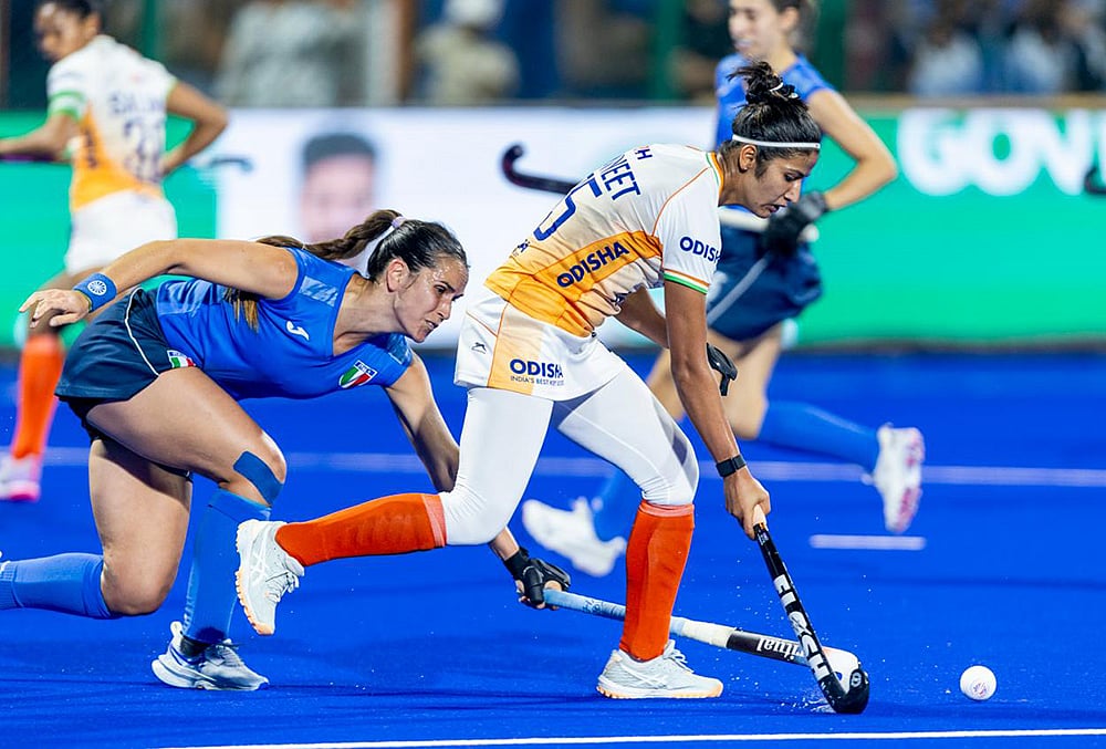 | Photo Credit: Hockey India : India's Navneet Kaur in action against Italy during the FIH Women's Hockey World Cup Qualifiers match on March 13, 2026.
