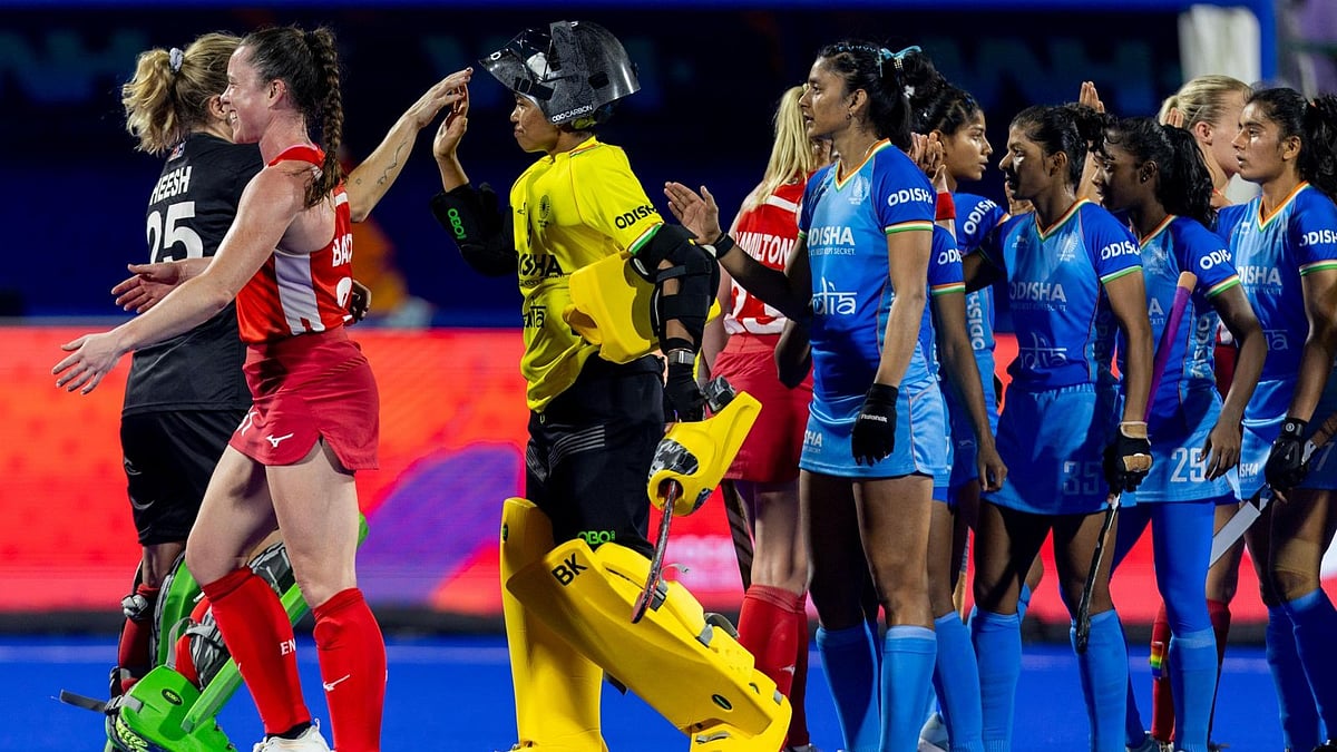 Hockey India : Indian players greet England after losing the FIH Women's Hockey World Cup Qualifiers 2026 final in Hyderabad.