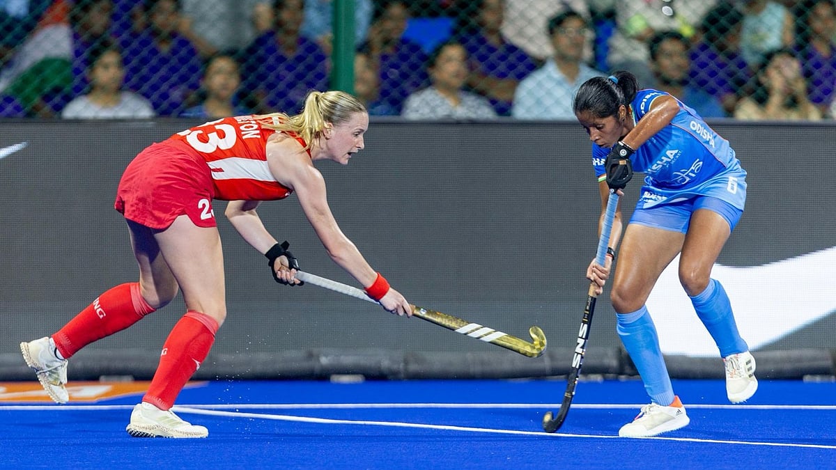 Photo: Hockey India : Action from the first half of the India vs England, FIH Women's Hockey World Cup Qualifiers final in Hyderabad.