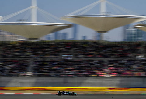 Mercedes driver George Russell of Britain steers his car during the Sprint Race of the Chinese Formula One Grand Prix at the Shanghai International Circuit, in Shanghai, China.
