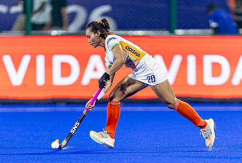 India's Lalremsiami in action against Italy during the FIH Women's Hockey World Cup Qualifiers match on March 13, 2026.