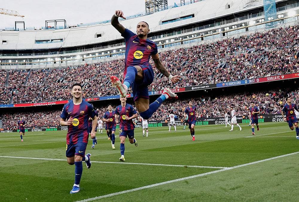 Barcelona vs Sevilla La Liga soccer match-Raphinha