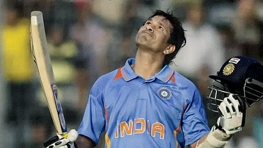 Sachin Tendulkar celebrating after hitting his 100th Hundred in international cricket during the Asia Cup 2012 match against Bangladesh - X/BCCI