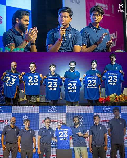 Vaibhav Sooryavanshi, Ravindra Jadeja and Yash Raj Punia attended RR's jersey reveal event in Jaipur on Sunday, March 16, 2026.