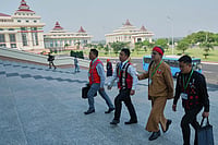 Aung Shine Oo : Myanmar lawmakers arrive to attend a session at Lower House parliament in Naypyitaw, Myanmar, Monday, March 16, 2026.