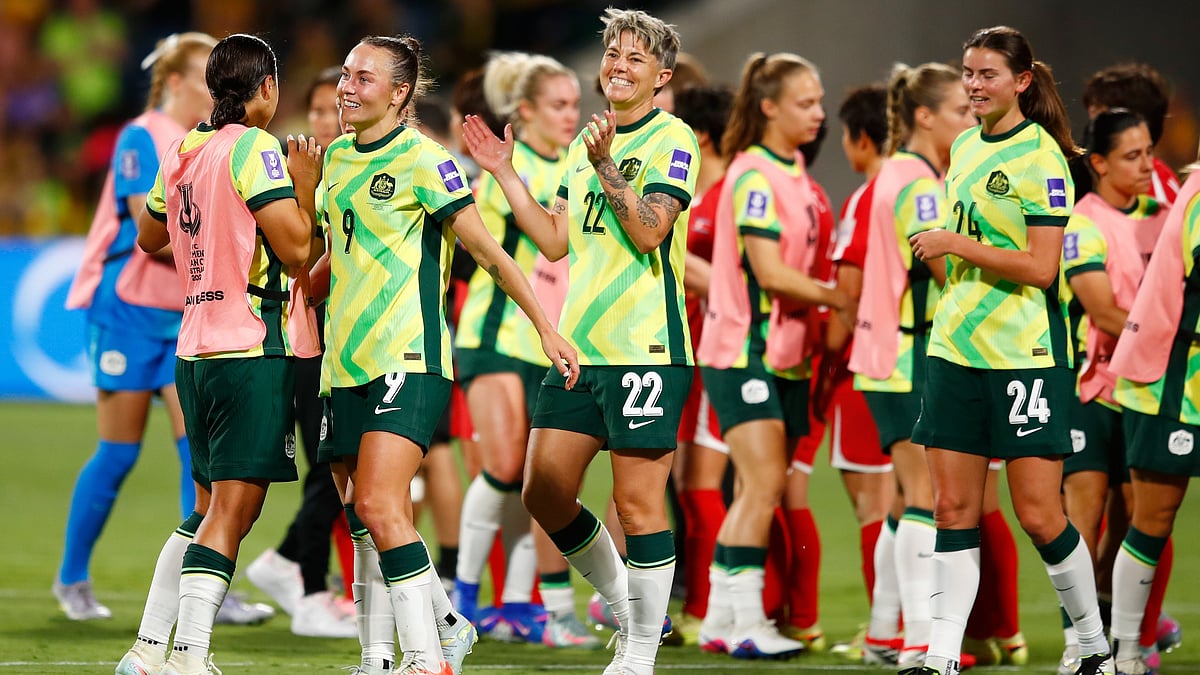 | Photo: AP/Gary Day : Australian players react following the Women's Asian Cup quarterfinal soccer match between Australia and North Korea in Perth, Australia, Friday, March 13, 2026. 