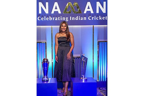 Indian women's national under-19 cricket team member Gongadi Trisha during the BCCI Naman Awards 2026, in New Delhi.