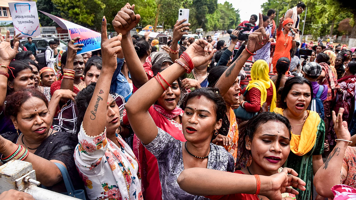 Bhubaneswar: Members of the Odisha Transgenders Association stage a demonstration near the Odisha Assembly during the Budget session, demanding withdrawal of the Centre's proposed Transgender Persons (Protection of Rights) Amendment Bill, in Bhubaneswar, Tuesday, March 17, 2026.  - PTI 