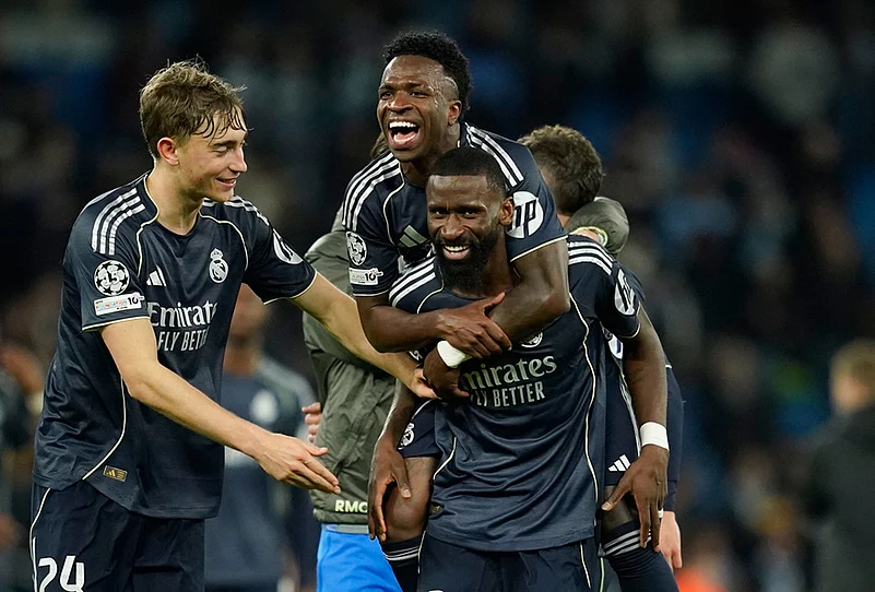 Manchester City vs Real Madrid Champions League soccer-Vinicius Junior, Antonio Ruediger