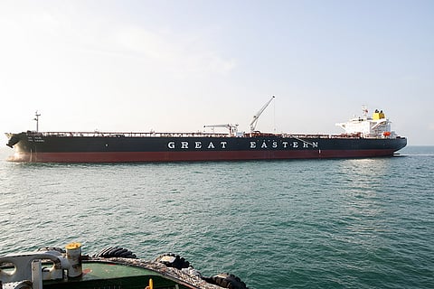 Indian vessel 'Jag Laadki' carrying 80,800 metric tonnes of crude oil arrives at Mundra Port, in Kutch, Gujarat.