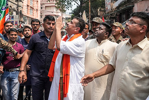 BJP candidate for Bhabanipur Assembly constituency Suvendu Adhikari during his election campaign, in Kolkata.