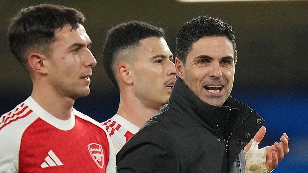 Arsenal's manager Mikel Arteta reacts after the English League Cup semifinal first leg soccer match between Chelsea and Arsenal in London.  - | Photo: AP/Alastair Grant