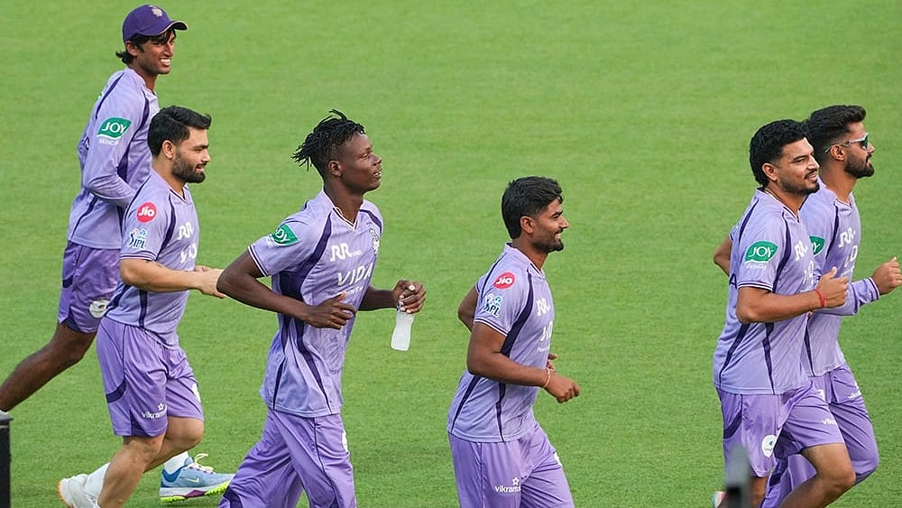| Photo: PTI/Swapan Mahapatra : Kolkata Knight Riders players during a training session at Eden Gardens ahead of IPL 2026, in Kolkata.
