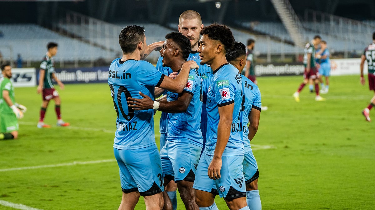 AIFF : Mumbai City FC players celebrate after scoring a goal against Mohun Bagan during ISL 2025-26. 