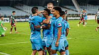 AIFF : Mumbai City FC players celebrate after scoring a goal against Mohun Bagan during ISL 2025-26. 