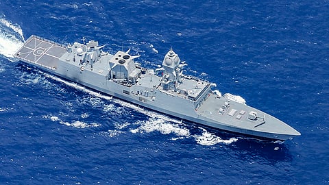 Indian Naval Ship (INS) Taragiri before its commissioning ceremony at Visakhapatnam. 