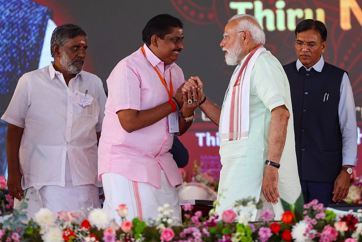  PM Modi attends a public rally in Puducherry. Union Minister Mansukh Mandaviya is also present
