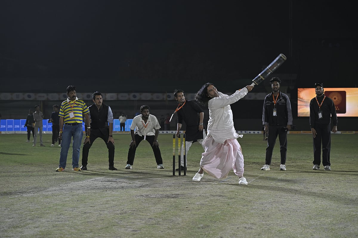 Devkinandan Thakur and team during a Sanatan Premier league practise match. - X