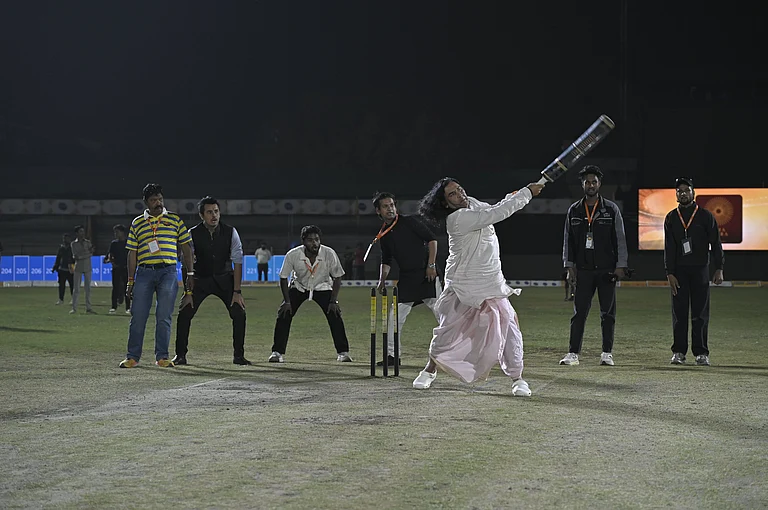 Devkinandan Thakur and team during a Sanatan Premier league practise match. - X
